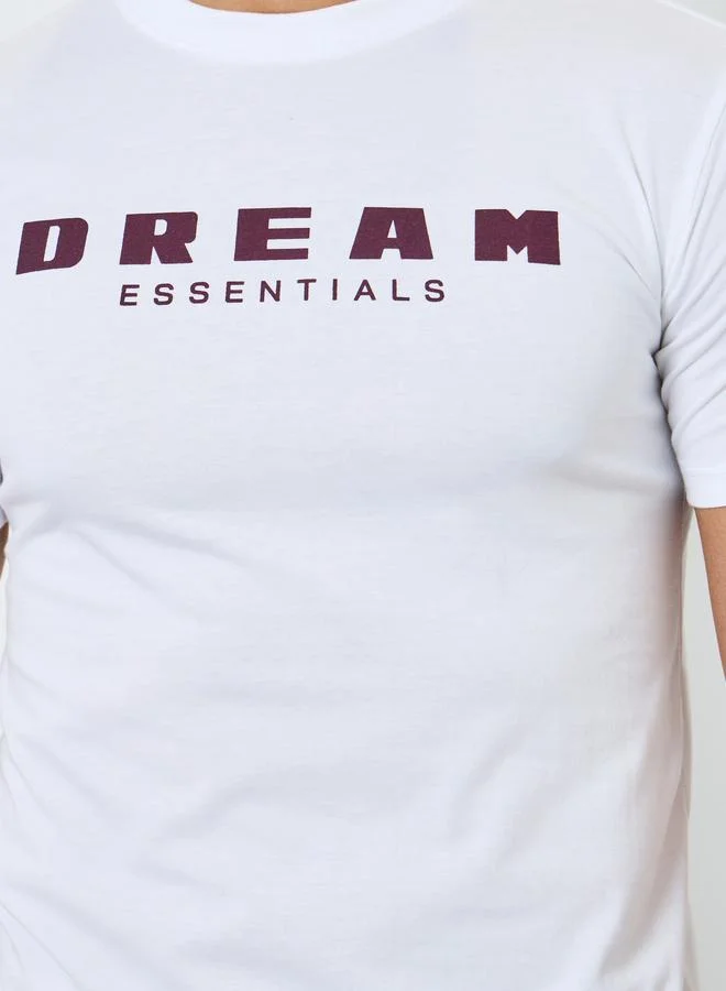 Styli Men White Slogan Print T-Shirt and Shorts Pyjama Set